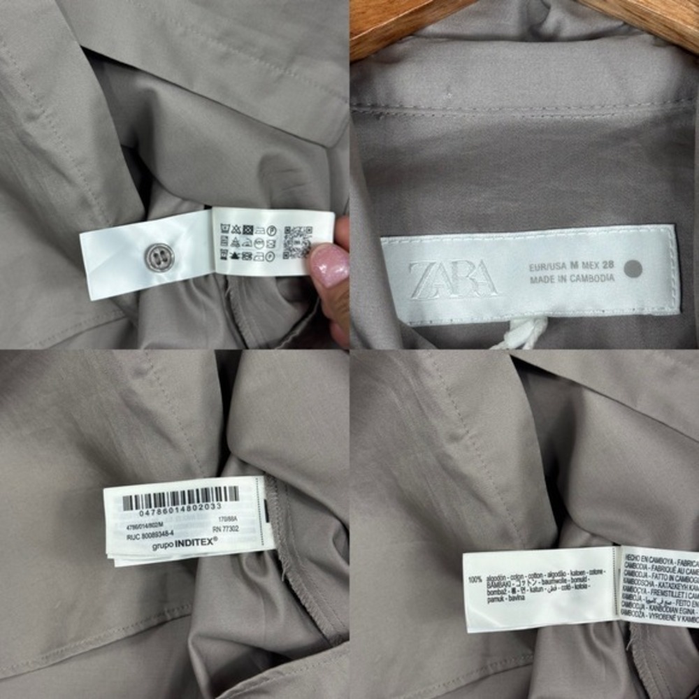 Zara Tie Neck Sleeveless Poplin Blouse Women M Taupe Grey NEW - Picture 3 of 13